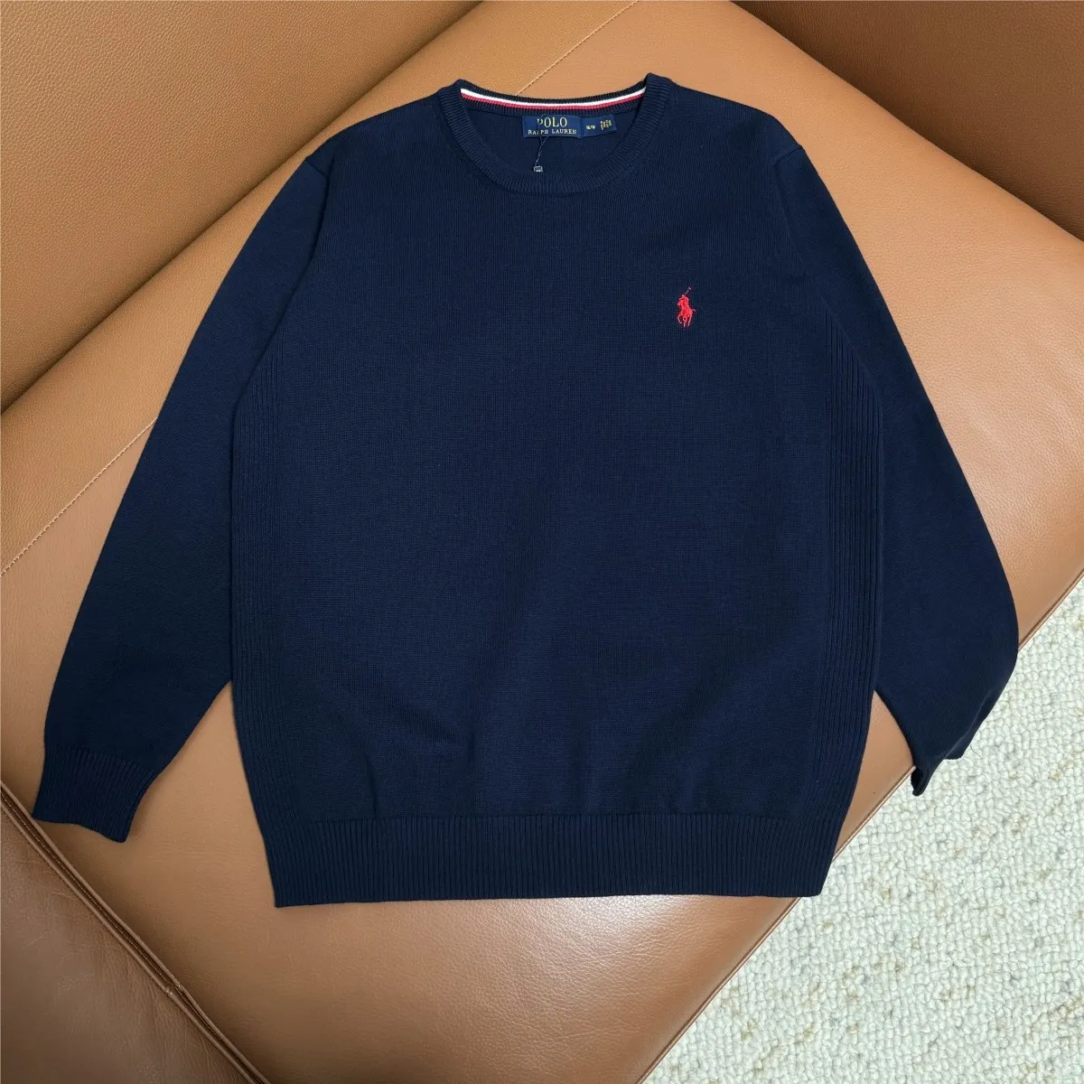 P190 M101#Ralph Lauren pony embroidered crew neck sweater Color: black, light gray, camel, dark gray, royal blue Size: M-XXL